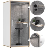 thumbnail of bümö quietlyCast Telefonbox in Weiß-Asteiche mit Schalldämmung, Beleuchtung & Stromanschlüssen, Telefonkabine als Raum-in-Raum System, Telefonzelle