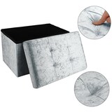 thumbnail of Intirilife Faltbare Sitzbank 49x30x30 cm in Samt Blaugrau - Sitzwürfel Fußhocker mit Stauraum und Deckel mit Samtbezug