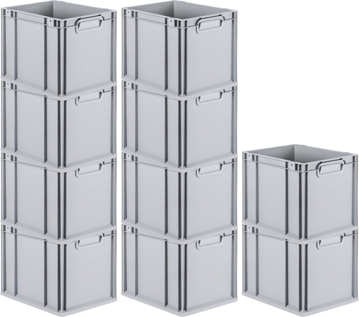 PROREGAL 10x Eurobox NextGen Grip | HxBxT 32x30x40cm | 30 Liter | Griffe geschlossen | Glatter Boden | Eurobehälter
