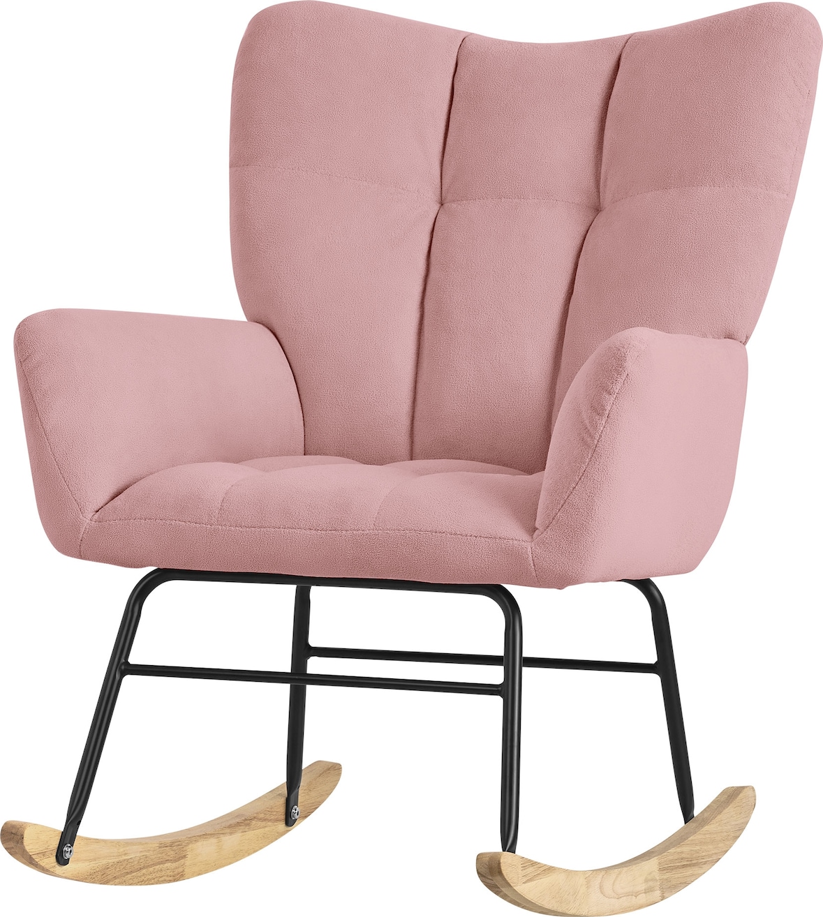 ML-Design – Schaukelsessel Rosa – Frottee-Optik | gepolstert, Holzkufen, Relaxsessel mit Armlehnen, Ohrensessel