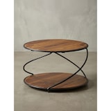 thumbnail of Couchtisch aus Sheesham Massivholz und Edelstahl, Schwarz/Braun, 2 Ablageflächen. 58x58x35 cm | Kadima Design