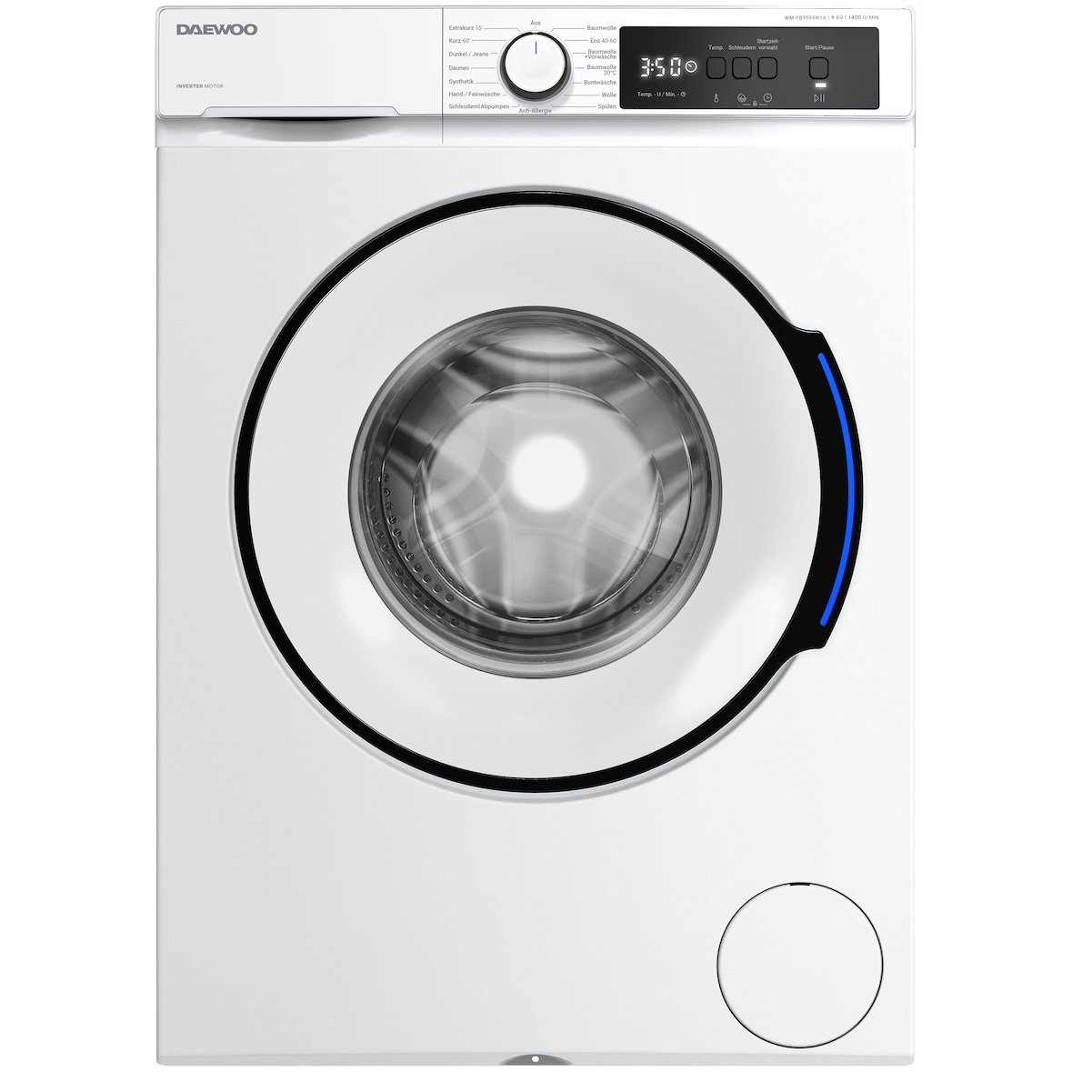 Daewoo WM-FB9594W1A-DE Waschmaschine Frontlader, 9 kg, 1400 U/min., Inverter Motor, Anti-Allergie-Programm, AquaStop