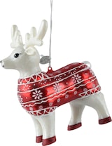 thumbnail of Christbaumschmuck Glas 12cm Hirsch Figur zum Aufhängen - Weihnachtsbaum Anhänger Weihnachten Weihnachtsbaumschmuck mundgeblasen Winter Tiere Weiß Rot