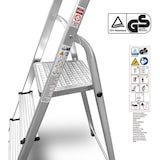thumbnail of Rijoka Aluminium Haushaltsleiter Mit Aufbewahrungshaube – 4 Stufen – Anti-Rutsch – bis 150kg Belastung