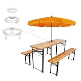 thumbnail of CHEFGASTRO Bierzeltgarnitur 3-teilig klappbar | 1x Tisch mit Schirmhalterung, 2x Bierbank, HxBxT 76x170x46 cm, lackiertes Holz, inkl. 12x Bodenschoner
