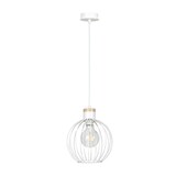 thumbnail of Sospensione 1 Luce Morgana Paralume A Gabbia In Acciaio Bianco E Legno Naturale