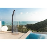 thumbnail of Douche solaire Rio, grise, structure courbe en PEHD, 226cm, pomme 10cm, réservoir 25L, lave-pieds, robinets en laiton.