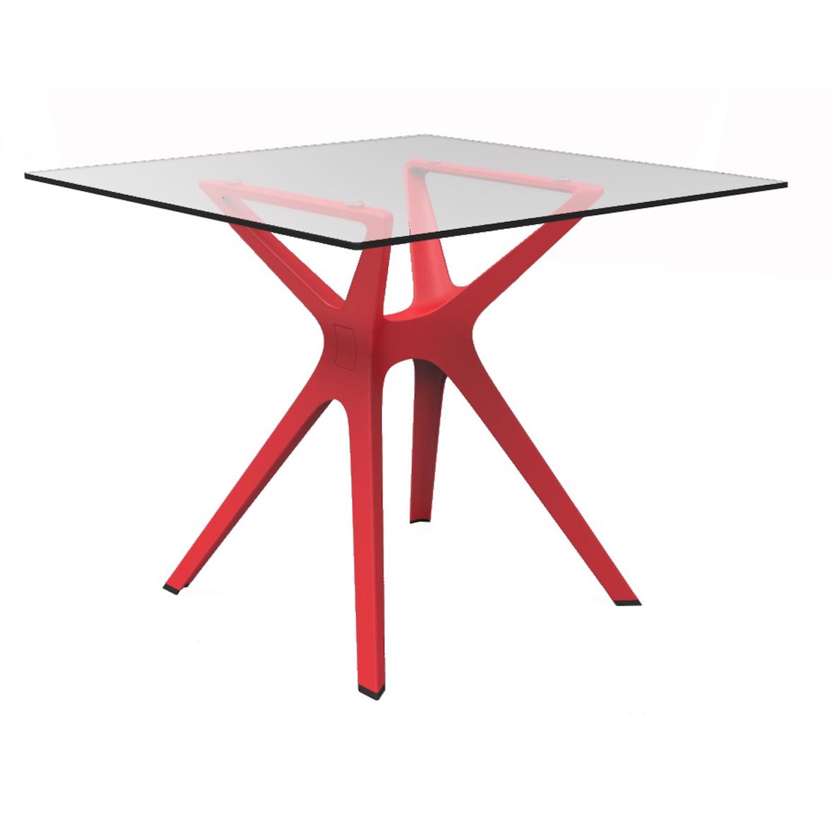 Resol VELA S Mesa Quadrada Interior, Exterior 90x90 Pé Vermelho - Tampo Vidro