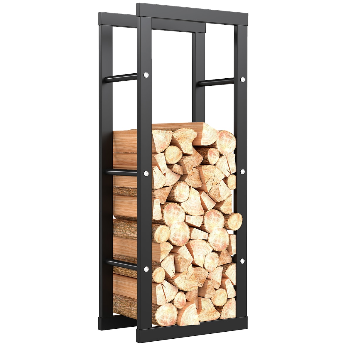 HOMCOM soporte para leña estante de leña leñero de exterior de metal para interior y exterior carga 100 kg 40x25x100 cm negro