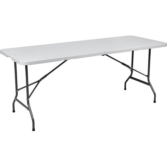 BRASQ Inklapbare Vouwtafel Wit - 180x70x74cm- Campingtafel - Klaptafel - Weerbestendig - Tafel met draaghandvat