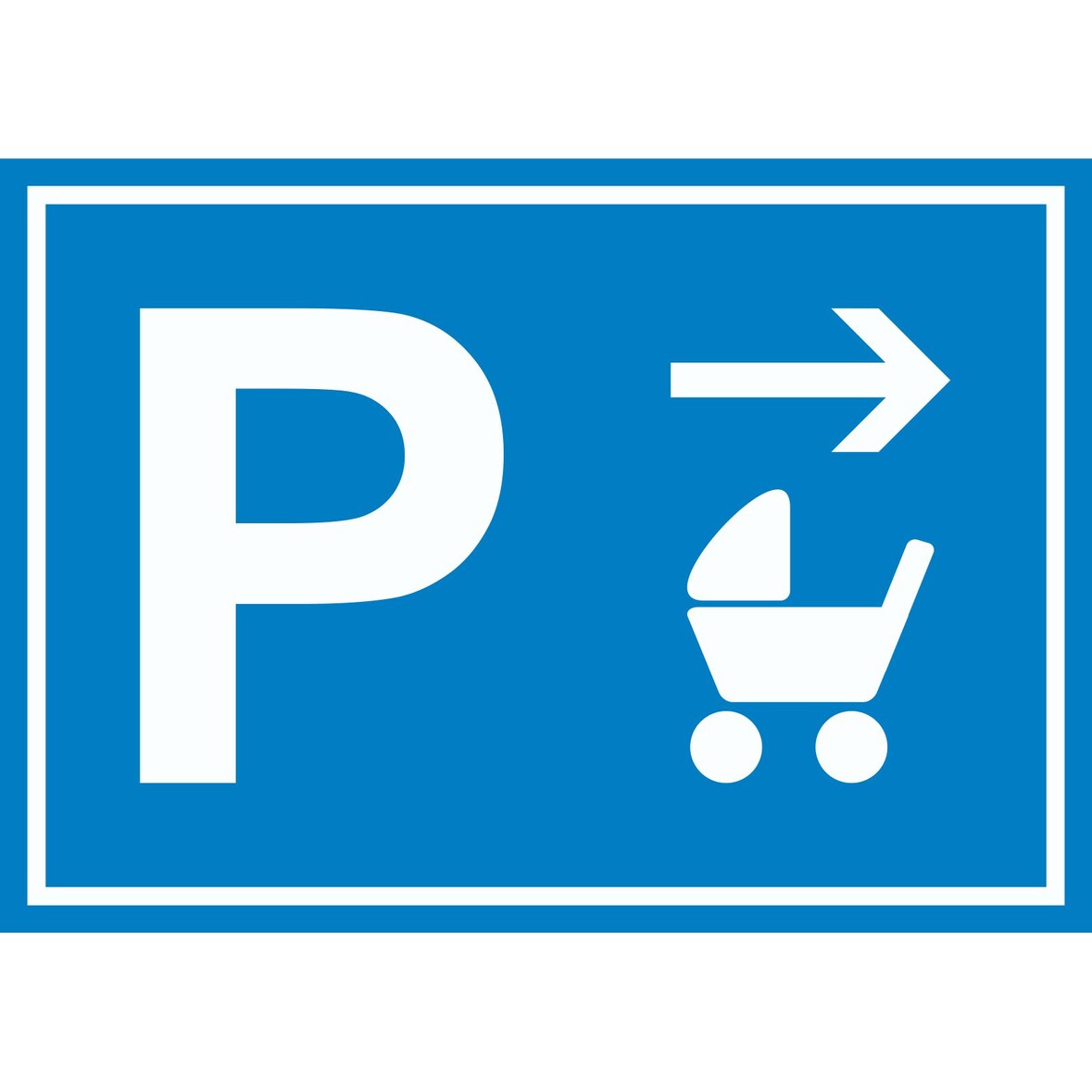 Kinderwagen Parkplatz Schild mit Richtungspfeil rechts waagerecht A1 Rückseite selbstklebend