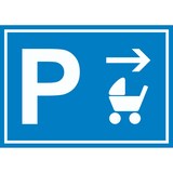 thumbnail of Kinderwagen Parkplatz Schild mit Richtungspfeil rechts waagerecht A1 Rückseite selbstklebend