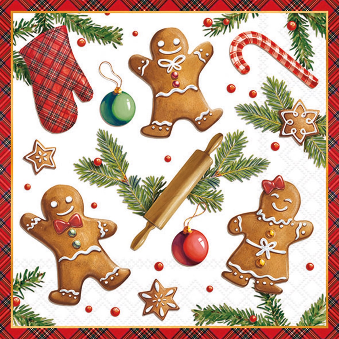 20 Servietten Papier 33x33cm 3-lagig - hochwertige Einweg Papierservietten mit Lebkuchen Motiv - Weihnachtsservietten mit Plätzchen Tischdeko