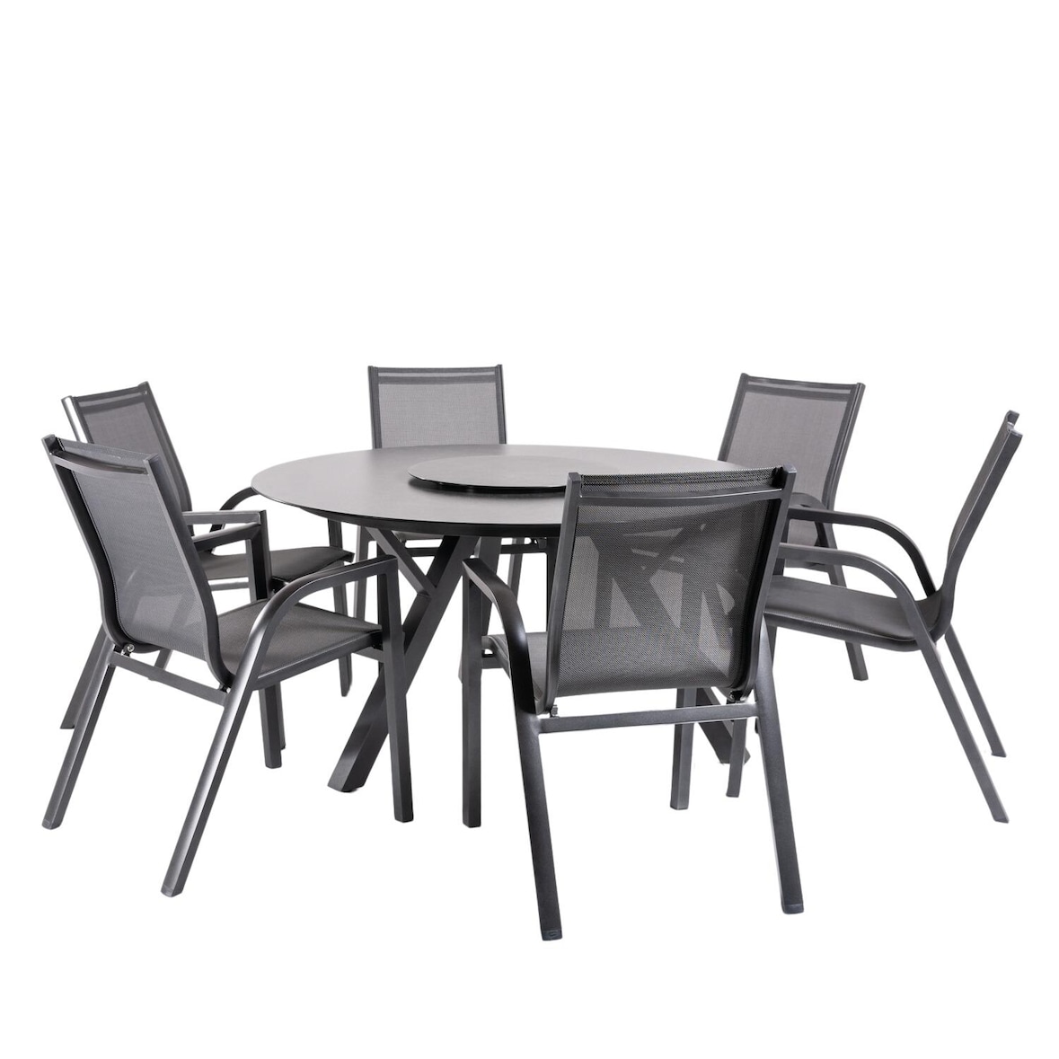 Conjunto de mesas e cadeiras de jardim, Redondo, Alumínio, Cor Antracite, Mesa: 135 cm de diâmetro Cadeiras: 56x66x90 cm de altura