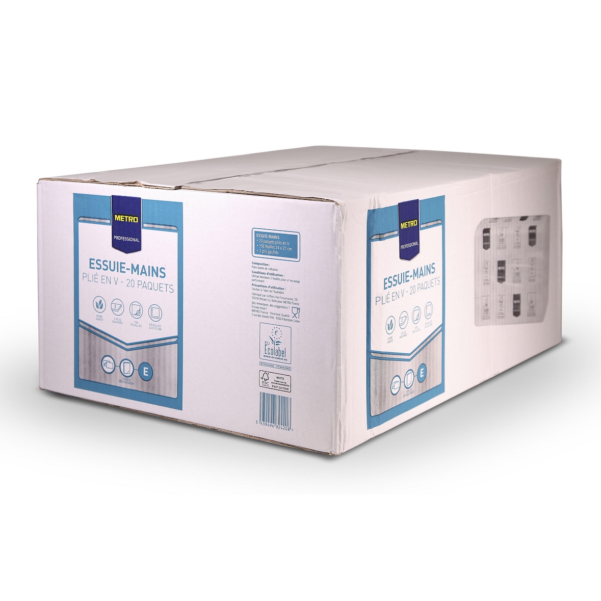 METRO PROFESSIONAL Essuie-main plié en V 150 feuilles x 20