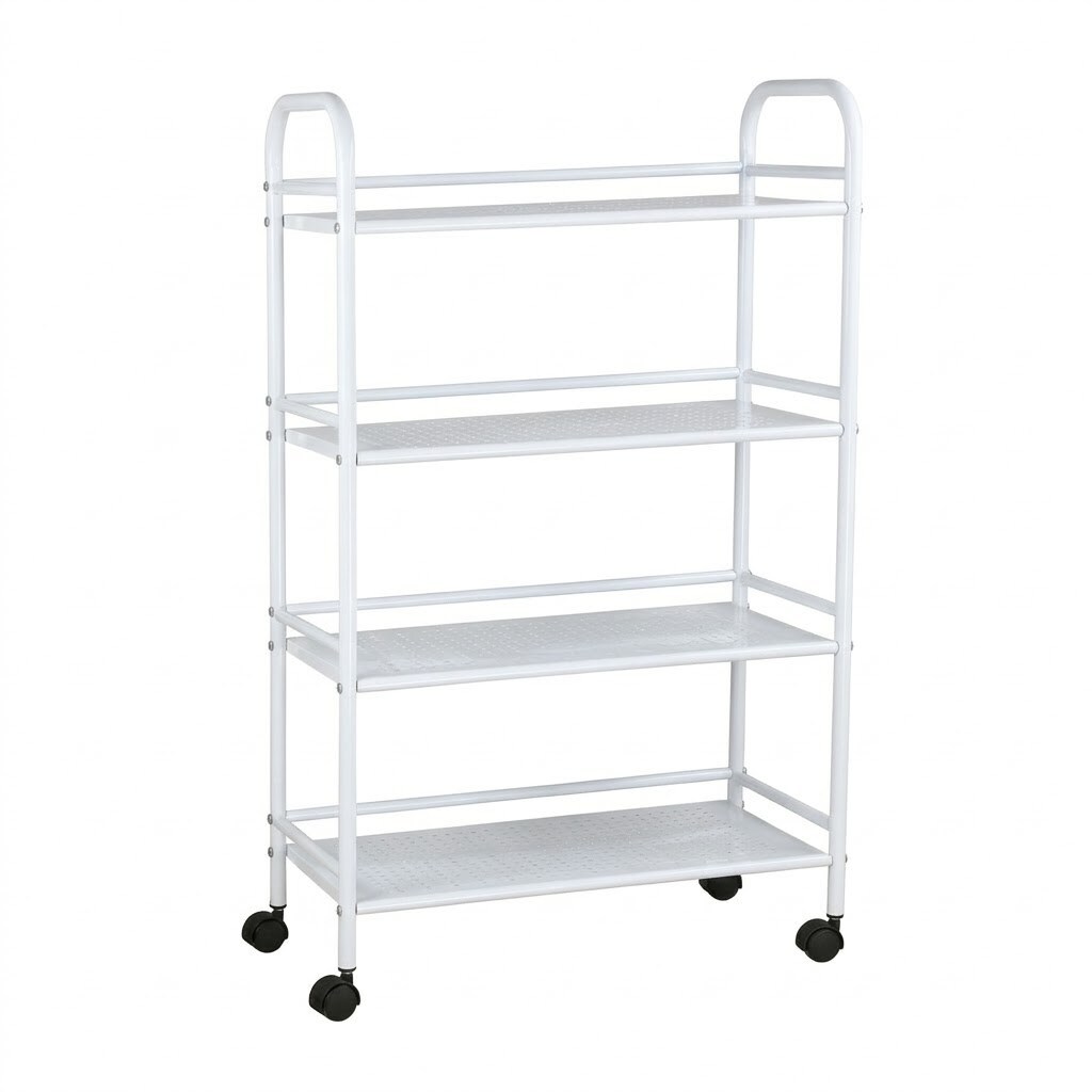 Carrello Portavivande 4 Ripiani Ruote Cucina Mobile 60x32x100 cm - Bianco