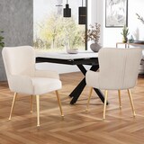 thumbnail of Esszimmerstuhl 4er Set Samt Beige+Gold mit Armlehnen, Lendenstütze und verstellbaren Metallfüßen – Komfortabel und elegant, 83x57x53 cm