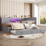 thumbnail of Schlafsofa 140x200 mit LED-Beleuchtung, Stauraum und USB-Anschlüssen, Grau – Ausziehbares Bett für kleine Räume