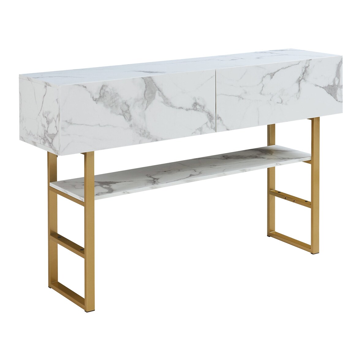 Helloshop26 - Mesa de consola 75 x 120 x 30 cm efeito mármore branco e dourado 03_0010889