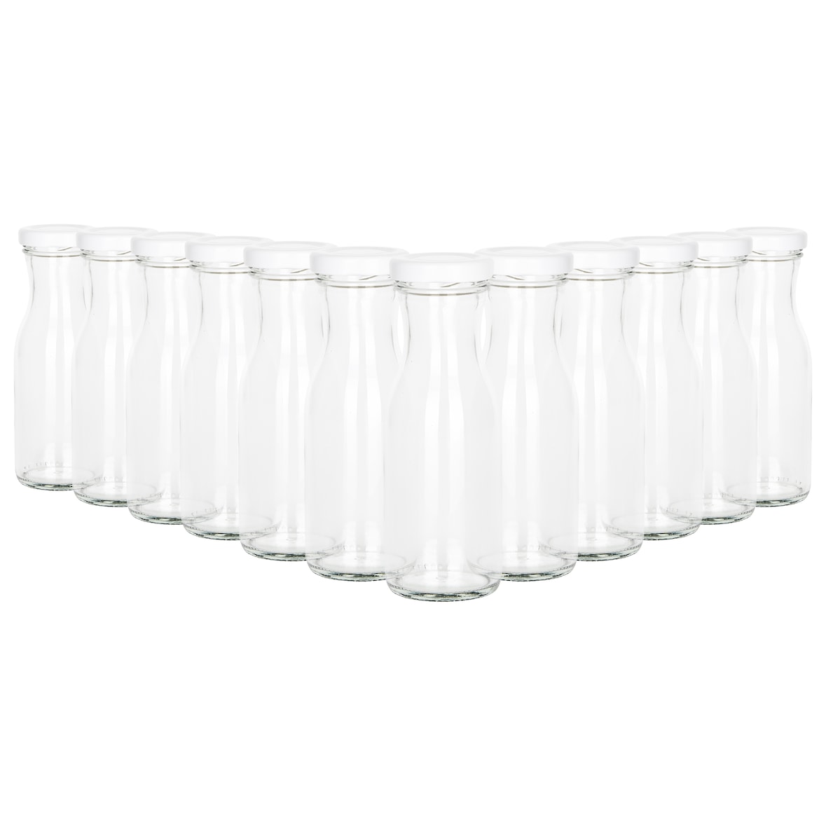 12er Set Weithalsflasche Karaffe 150 ml + To 43 Deckel weiß