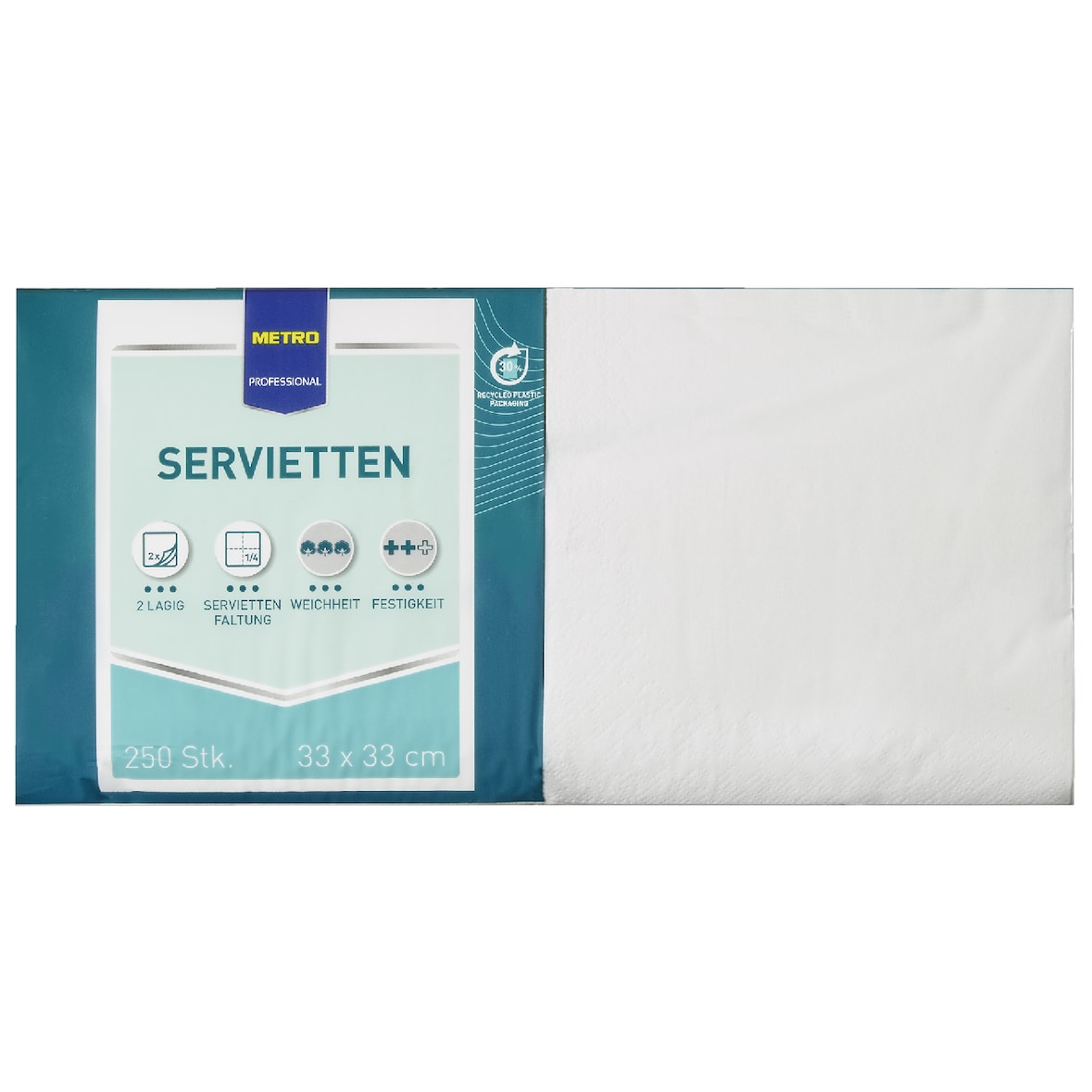 METRO Professional Servietten, 2-lagig, 33 x 33 cm, 1/4 Falz, weiß, 250 Stück