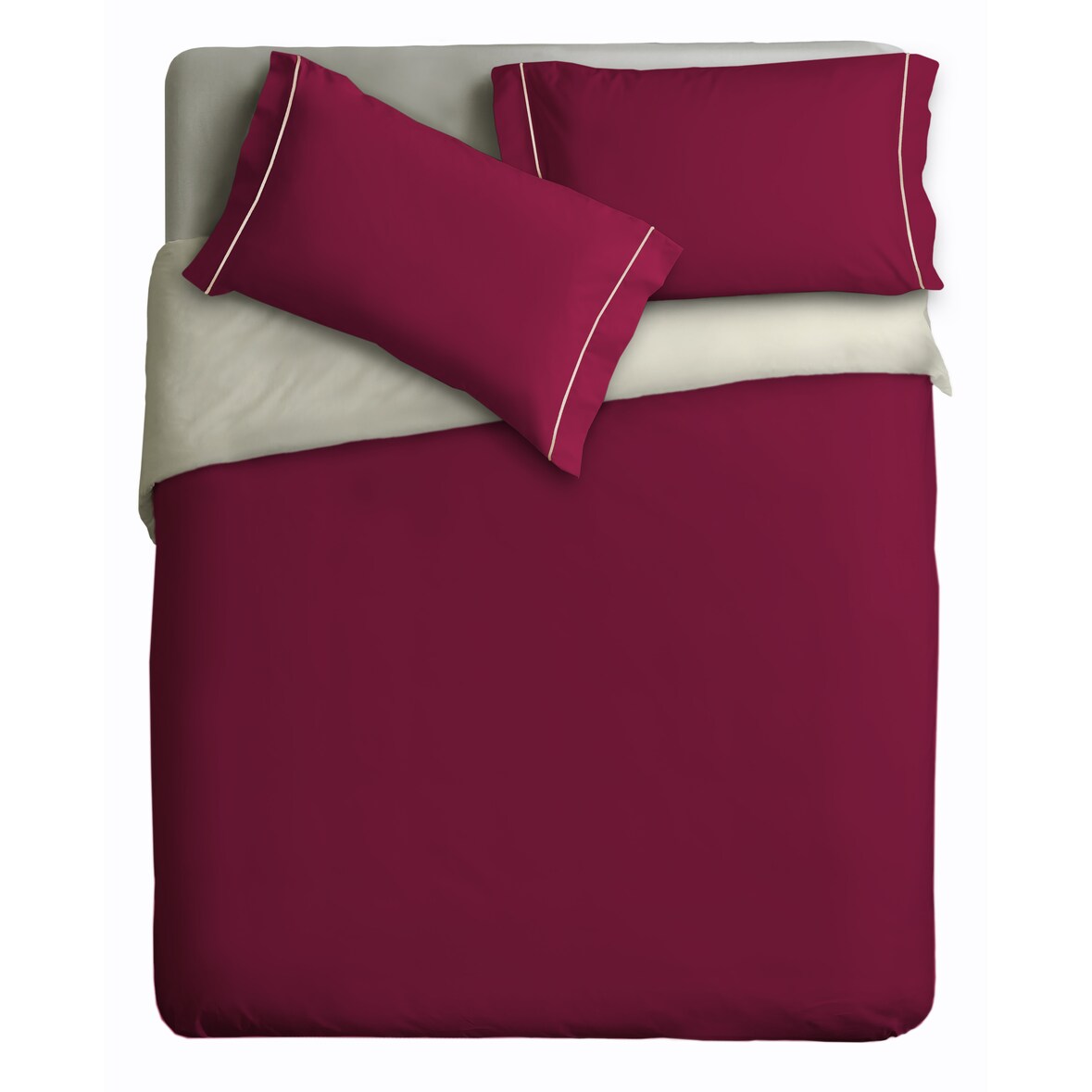 IPERSAN Parure Copripiumino Double-Color in 100% puro cotone, 1 Piazza, tinta unita,  Bordeaux/Panna