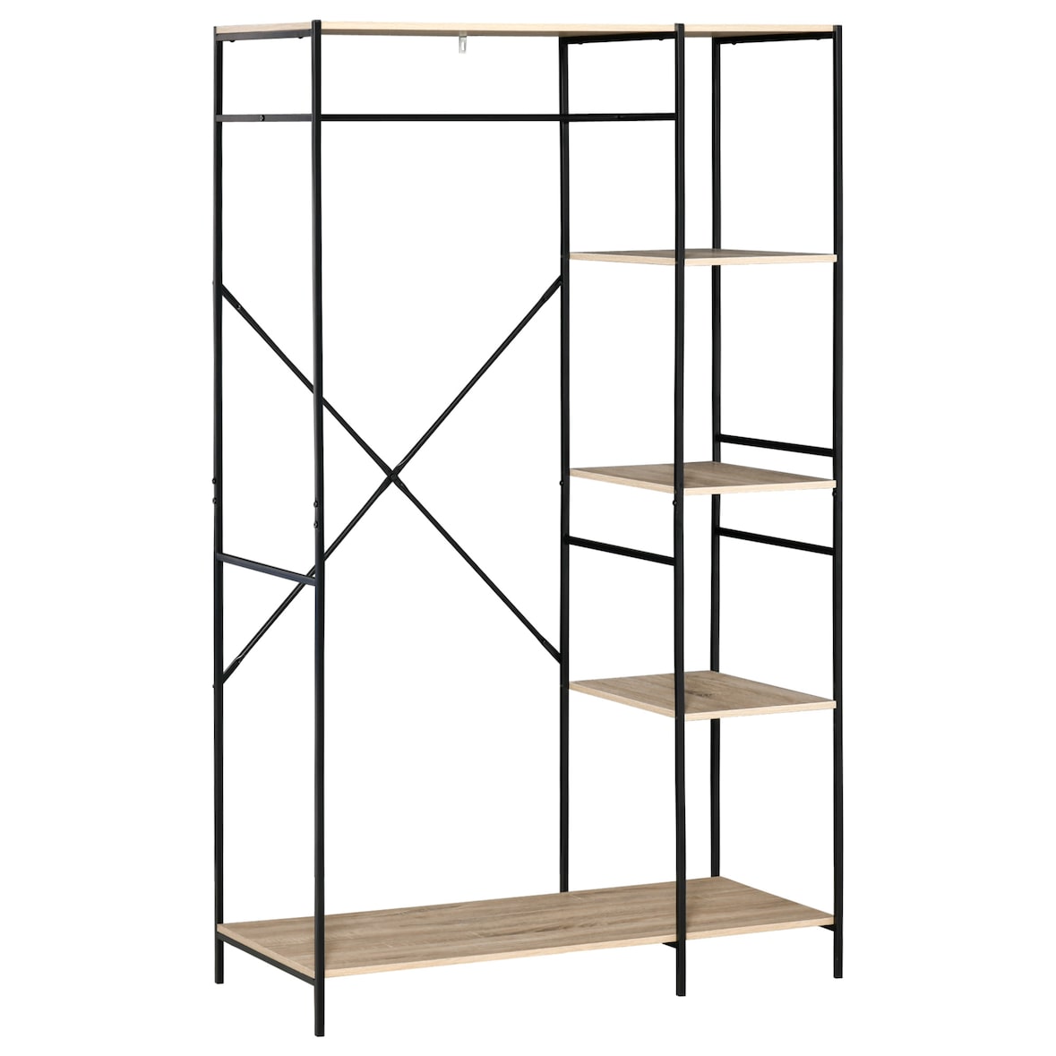 Perchero de Ropa Perchero de Madera con 4 Estantes de Almacenaje y Barra para Colgar Carga 30 kg para Dormitorio Salón Entrada 100x46x170,5 cm