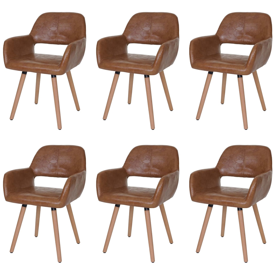 Set van 6 eetkamerstoelen HWC-A50 II, keukenstoel, retro jaren 50 design ~ kunstleer, imitatiesuède, lichtgekleurde poten