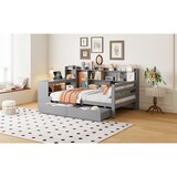 thumbnail of Multifunktionales Schlafsofa-Bett mit Schreibtisch aus Massivholz 90x200cm grau–Platzsparend mit Steckdose, Regalen & Schubladen für Wohnung