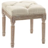 thumbnail of HOMCOM reposapiés de salón taburete bajo vintage otomana con asiento capitoné y patas talladas de madera para recibidor dormitorio 40x40x43 cm beige
