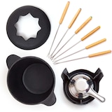 thumbnail of Bonvivre® Gusseisen Fondue Set für 4 Personen | 1 Liter | Fondueset 9-teilig mit Brenner und 6 Gabeln | Emailliert Rot