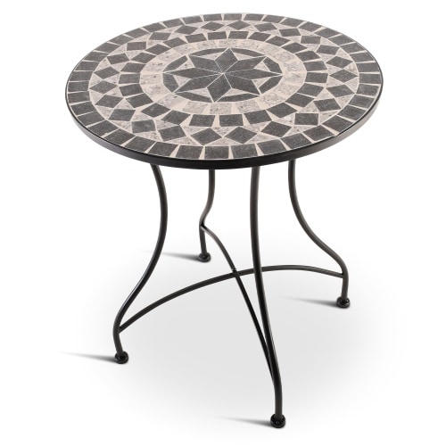 Mosaiktisch 60 cm Ø, mediterraner Garten- & Terrassentisch, 71 cm hoch, Anthrazit-Grau-Beige, Raburg Mayla