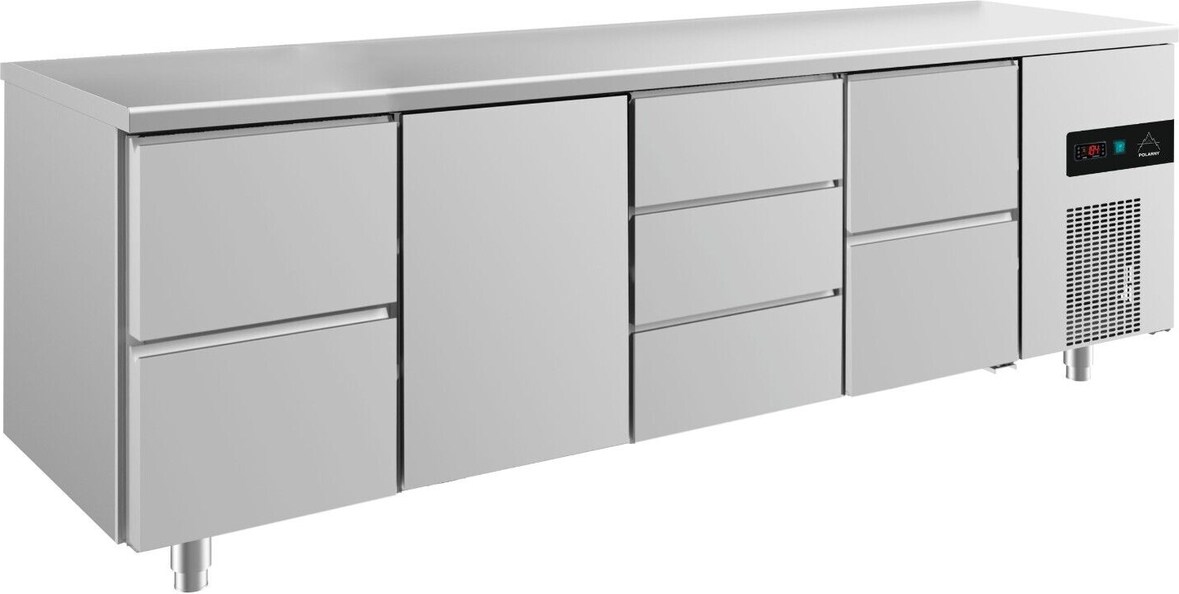 Gastro Kühltisch 1 Tür (Mitte) 7 Schubladen Umluftkühlung 2330x700x850mm -2/+8°C Edelstahl