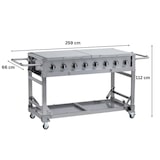 thumbnail of METRO PROFESSIONAL Barbecue a gas a 8 bruciatori, superficie di cottura 49 x 120 cm, tavolo laterale, con ruote, copertura, acciaio inox, argento