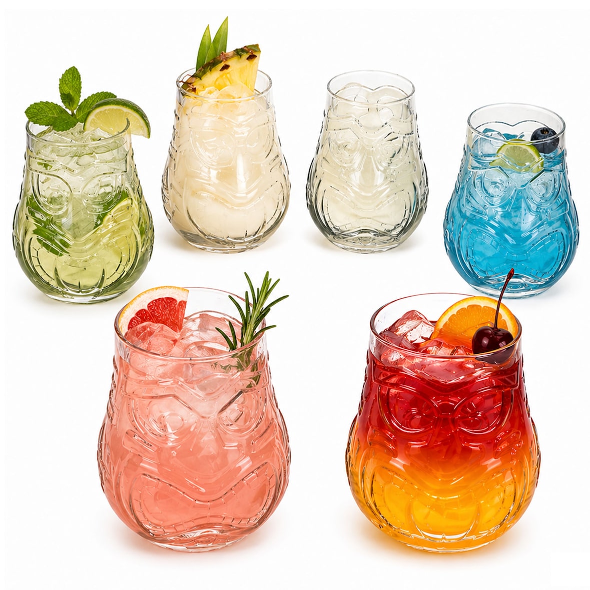6er Set Tiki Cocktailgläser 47cl aus Glas mit Relief - 1003165