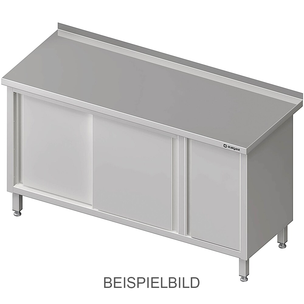 Stalgast Edelstahl Arbeitsschrank mit Schiebetüren, 1500x600x850 mm, mit Flügeltürschrank links, mit Aufkantung, verschweißt