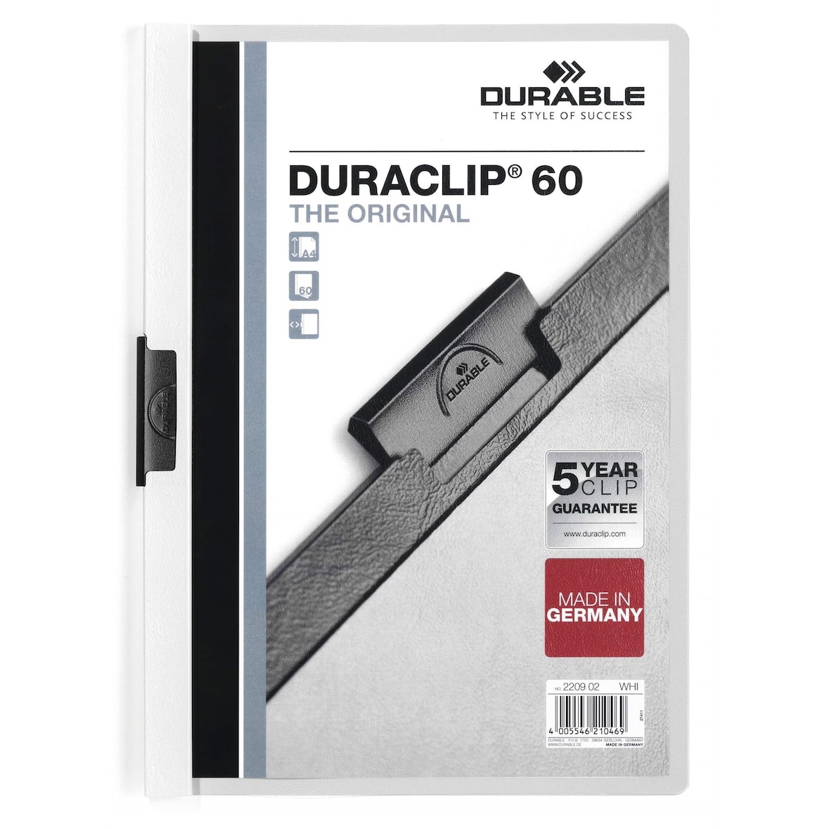 Durable Klemm-Mappe DURACLIP A4 ws 5St DURACLIP 60 SB Verpackung