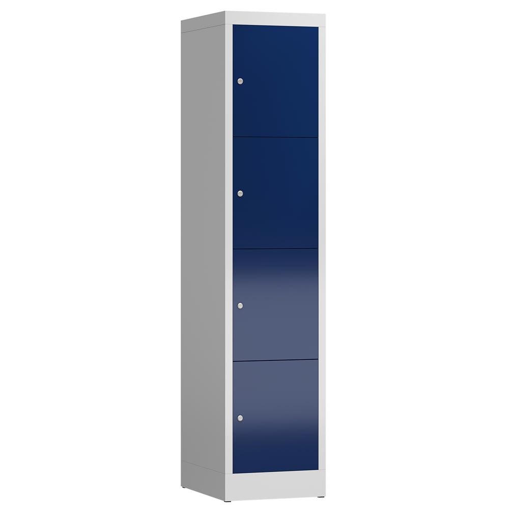 ClassiX Schließfachschrank, 1 Abteil, 4 Fächer, 1800 x 415 x 500 mm, lichtgrau/enzianblau