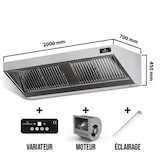 thumbnail of Hotte murale avec moteur 2000x700x450 mm avec variateur, éclairage, filtre et robinet de vidange PREMIUM / GOLDINOX