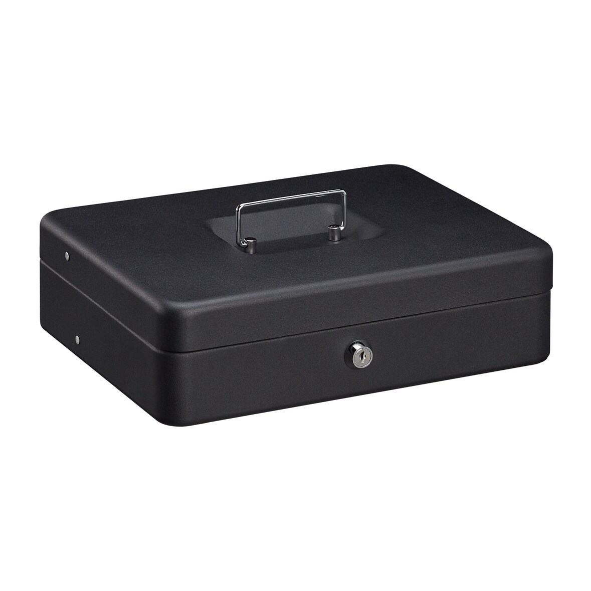 Relaxdays Geldkassette abschließbar, Münzeinsatz & 4 Scheinfächer, Geldkasse Eisen, HBT 8,5 x 30,5 x 24,5 cm, schwarz