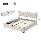 thumbnail of Bett mit höhenverstellbarem Kopfteil mit Stauraum und Hydraulikfunktion Europäisches Design mit Metallfüßen und Schubladen Modernes Doppelbett Beige