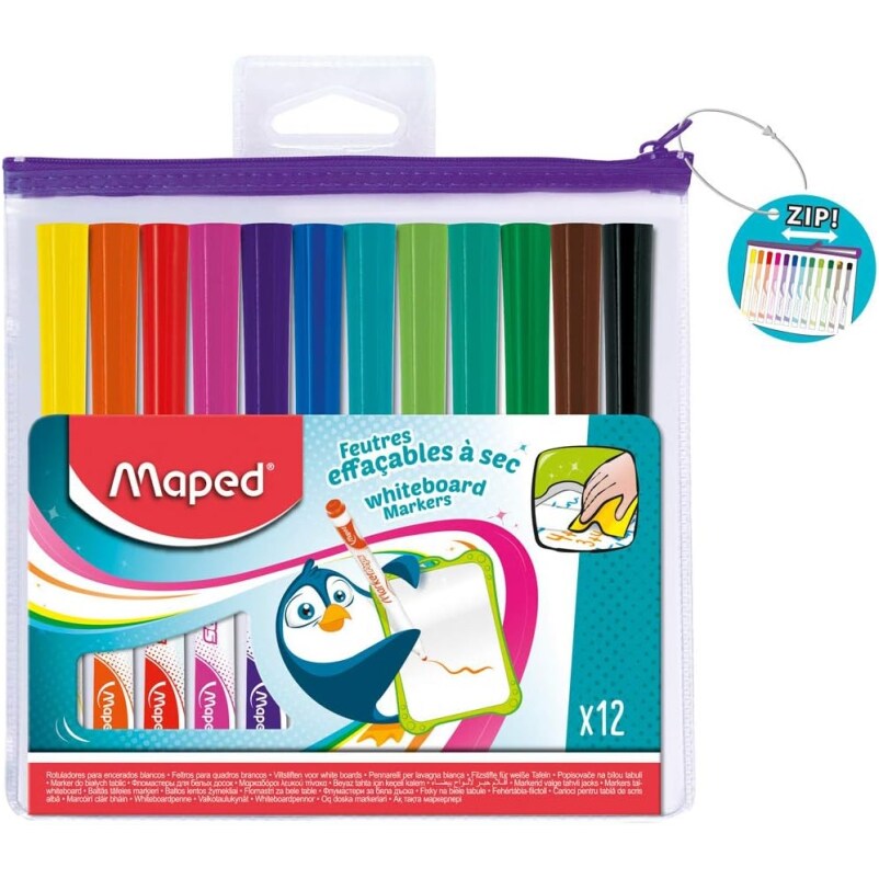 Trousse de 12 marqueurs pour tableau blanc Marker'Peps, tracé de 1,5 mm, encres assorties