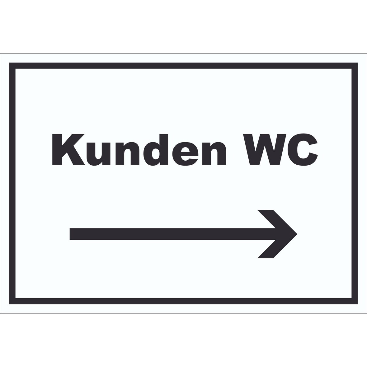 Kunden WC Schild mit Text und Richtungspfeil rechts Toilette waagerecht A3 (297x420mm)