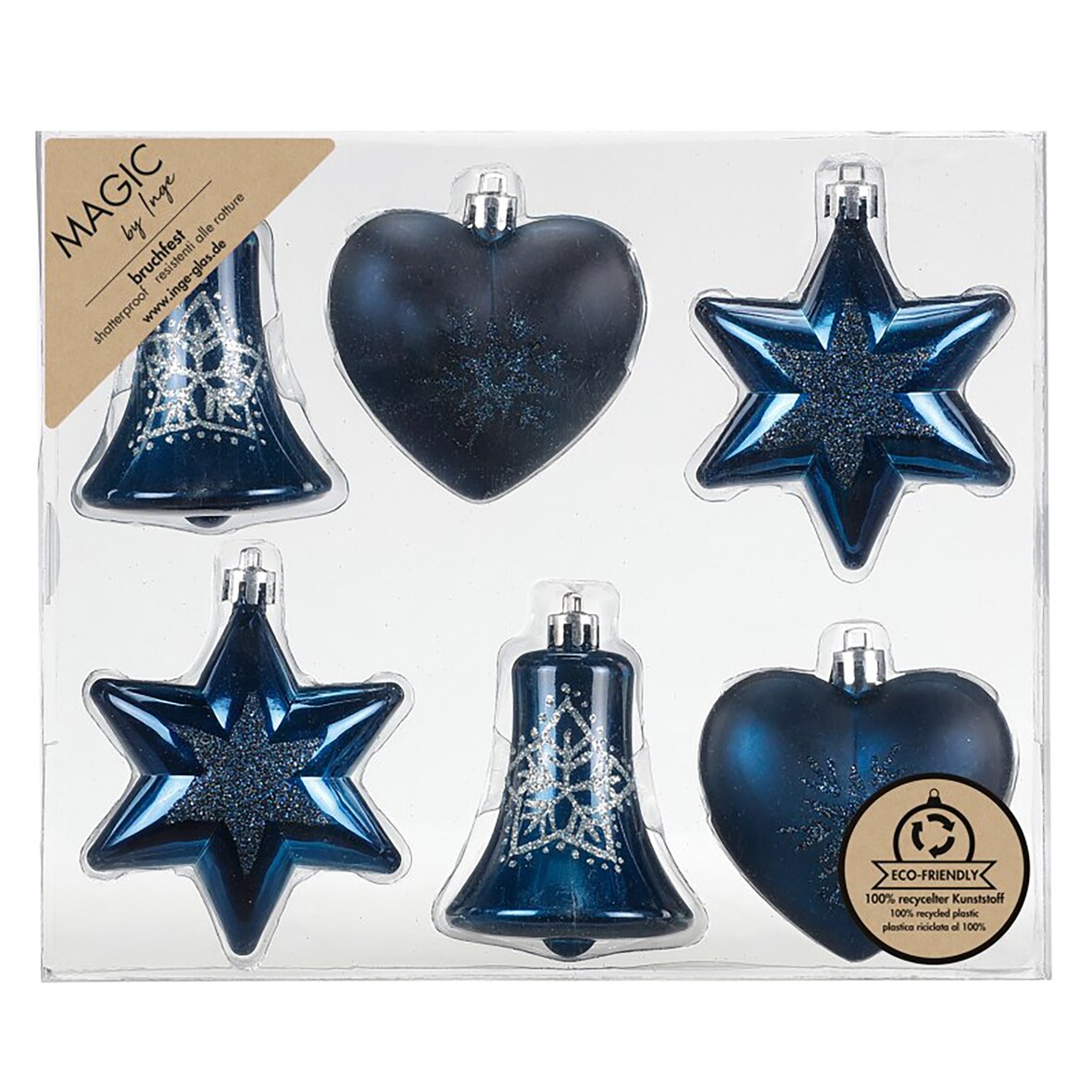 6 Christbaumschmuck Formen Mix 9cm Kunststoff Christbaumkugeln Glitzer Weihnachtskugeln Weihnachtsbaumkugeln Weihnachtsdeko Bruchsicher Dunkelblau