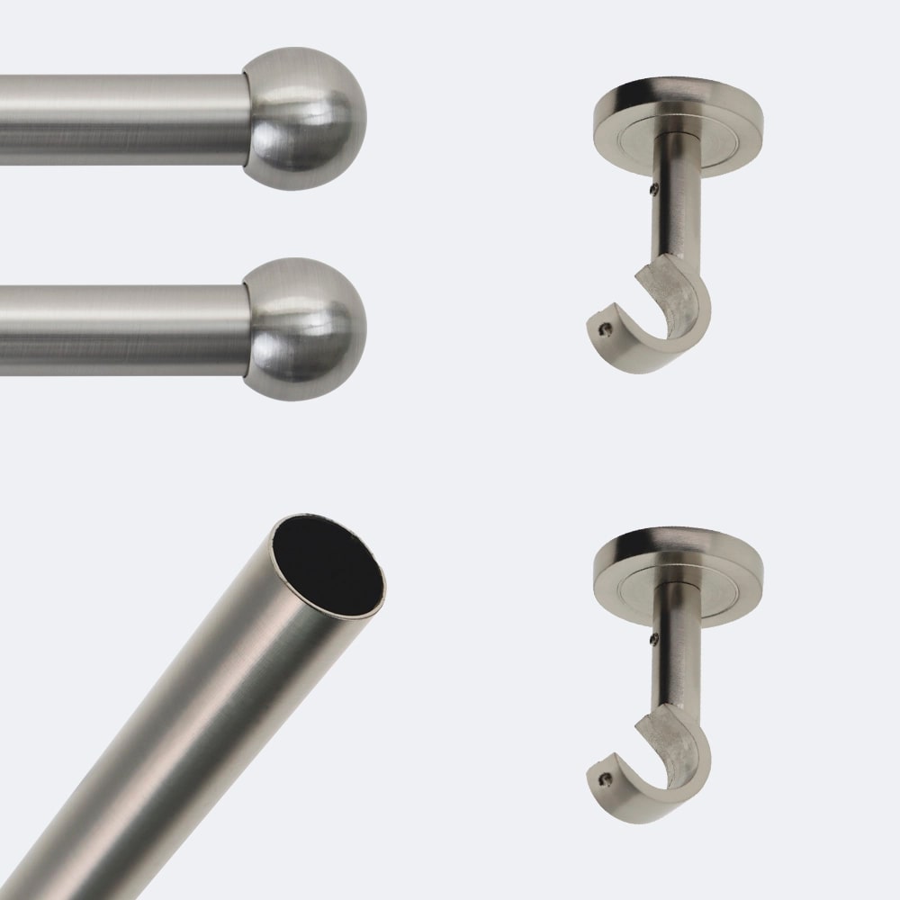 Kit de tringle à rideaux Nickel Mat 200cm Diam.20mm Embout Boule - Fixation Plafond - Boulet