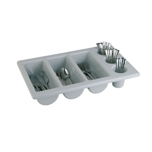 Distributeur de couverts à 6 compartiments, en plastique gris