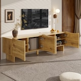thumbnail of Moderner TV-Schrank 155x36x47 cm mit Wellenmuster Holzoptik 4 Türen Kabelmanagement Stauraum für Mediengeräte