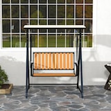 thumbnail of Hollywoodschaukel 142x112x162 cm Zweisitzer Gartenschaukel Schwarz mit verstellbarem Sonnendach 90 Grad, wetterfester Metallrahmen, komfortabel