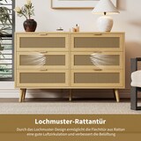 thumbnail of Kommode 120x40x76 Sideboard 6 Schubladen Stauraum Retro Schlafzimmer Büro Wohnzimmer Holz Eiche Metallgriffe modern
