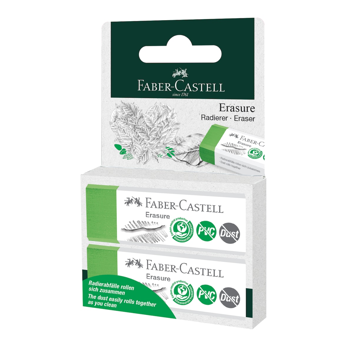 Faber-Castell Radierer Erasure PVC-frei & Dust-free in Blisterkarte